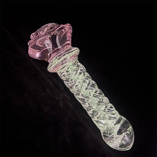 Luminous Pink Rose Glass Anal Plug – Elegant Anal Toy for Women & Men - Passion Pulse Adult