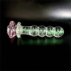 Luminous Pink Rose Glass Anal Plug – Elegant Anal Toy for Women & Men - Passion Pulse Adult
