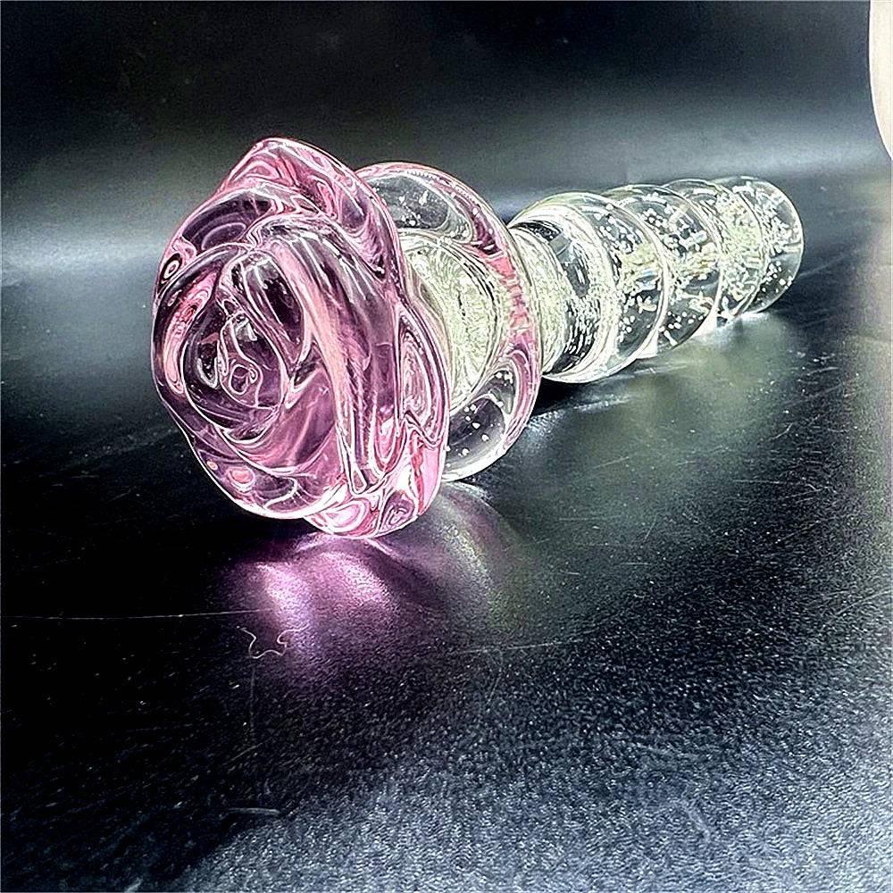 Luminous Pink Rose Glass Anal Plug – Elegant Anal Toy for Women & Men - Passion Pulse Adult