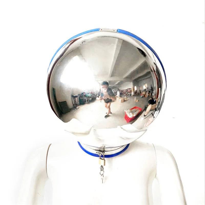 Stainless Steel Bondage Ball Helmet Restraint | Lockable Hood with Handcuffs & Chains | BDSM Slave Hood for Men & Women - Passion Pulse Adult