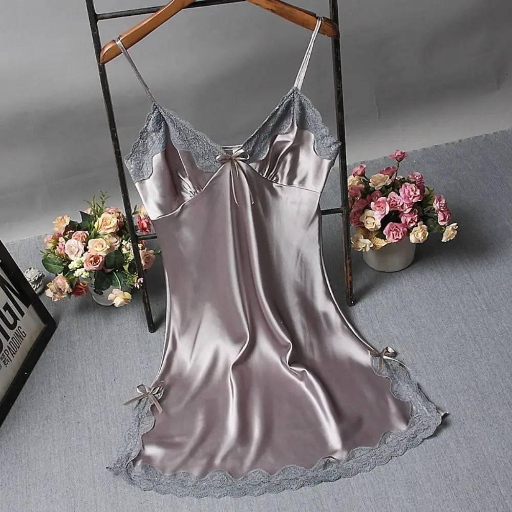 Luxury Silk Satin Nightdress with Lace Patchwork - Sexy Camisole Sleepwear for Women - Passion Pulse Adult