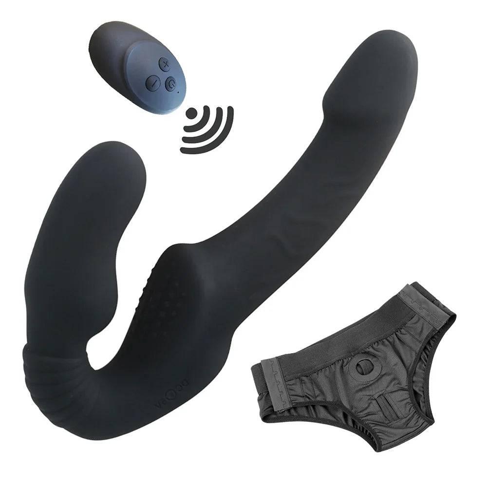 Strapless Strap-On Dildo Vibrator with Remote Control | G-Spot & Clitoral Stimulator | Sex Toy for Women & Lesbian Couples - Passion Pulse Adult