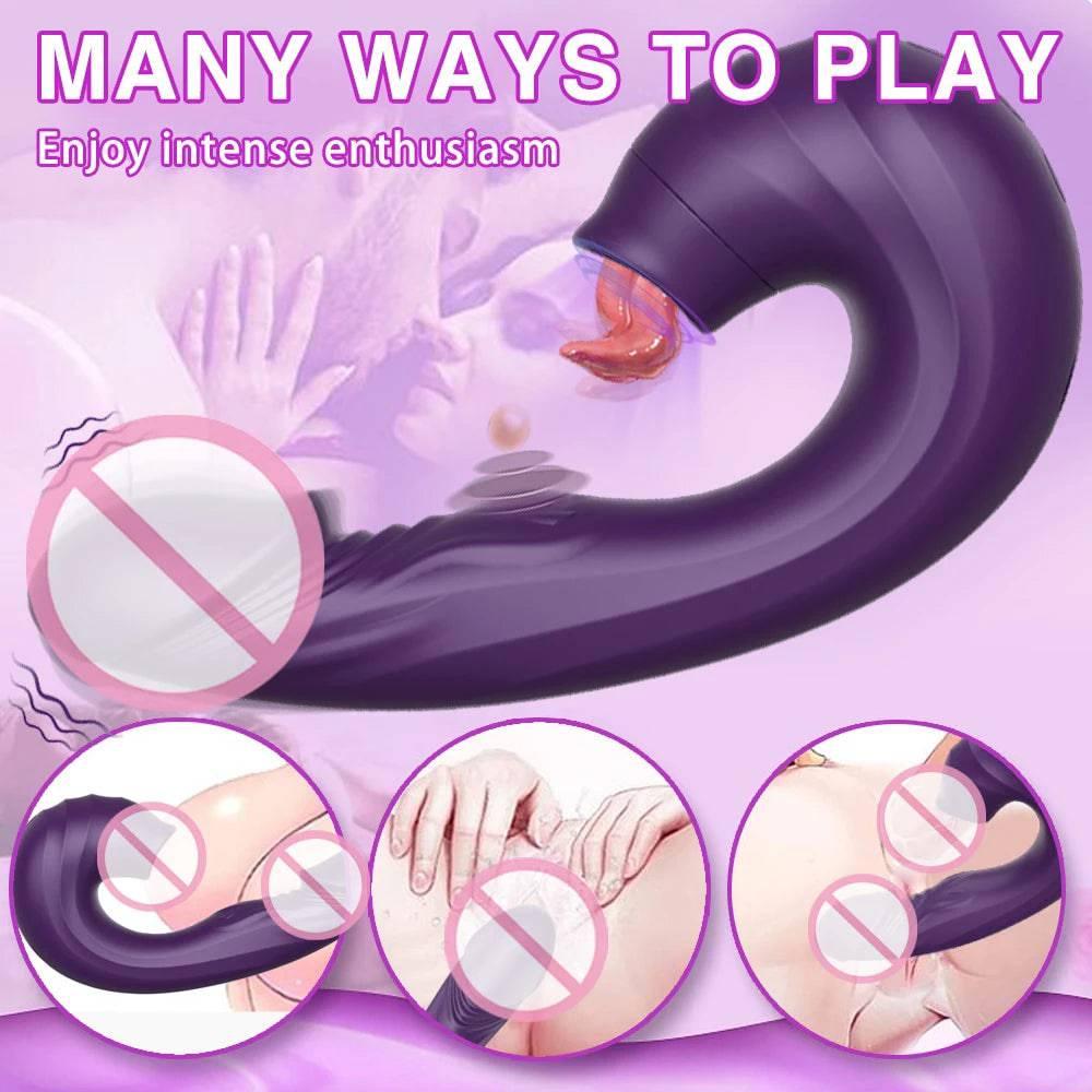 3-in-1 Clitoral Sucking Vibrator – Tongue Licking Dildo & Clit Stimulator for Women - Passion Pulse Adult