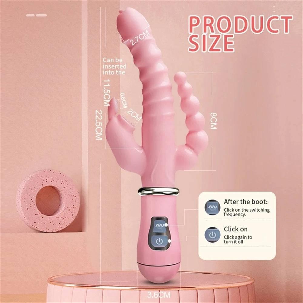 LicklIp 3-in-1 Rabbit Vibrator – Dildo with Tongue-Licking & Dual Rod Stimulation - Passion Pulse Adult