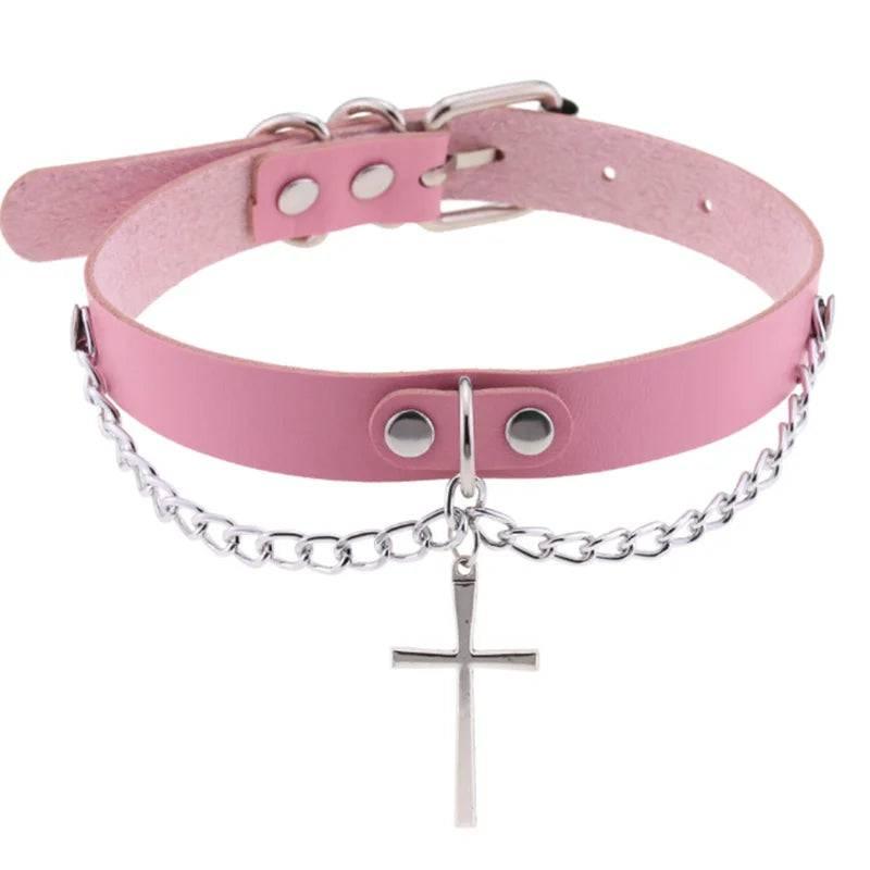 Harajuku Punk Rock Rivet Goth Choker | PU Leather Collar with Heart, Cross & Spikes | Hip Hop Bondage Jewelry for Women - Passion Pulse Adult