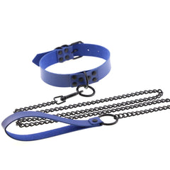 Adjustable BDSM Collar with Leash – Rivet Choker and Steel Chain Set for Couples Roleplay and Bondage Play