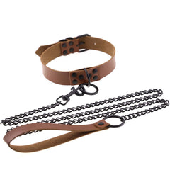 Adjustable BDSM Collar with Leash – Rivet Choker and Steel Chain Set for Couples Roleplay and Bondage Play