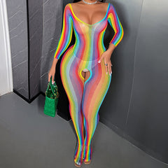 Rainbow Sexy Erotic Mesh Bodysuit – Curvy Fishnet Pantyhose and Stockings for Women