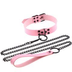 Adjustable BDSM Collar with Leash – Rivet Choker and Steel Chain Set for Couples Roleplay and Bondage Play