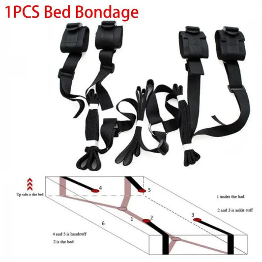 Adjustable Bed Restraint Bondage Kit with Handcuffs and Ankle Cuffs – BDSM Accessories for Couples - Passion Pulse Adult