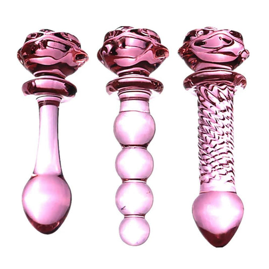 Pink Rose Glass Dildo - Elegant Flower-Shaped Pleasure Toy - Passion Pulse Adult