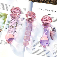 Pink Rose Glass Dildo - Elegant Flower-Shaped Pleasure Toy