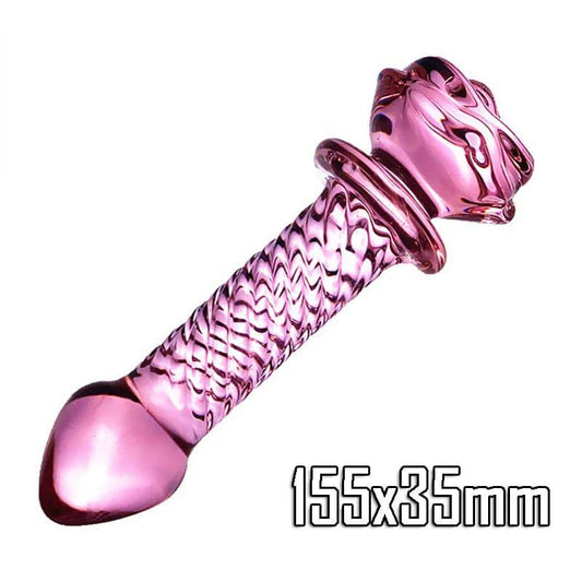 Pink Rose Glass Dildo - Elegant Flower-Shaped Pleasure Toy