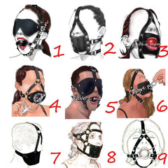 Leather Head Harness with Mouth Gag and Blindfold | BDSM Silicone Ball Gag Mask for Couples Roleplay & Bondage Games 18+