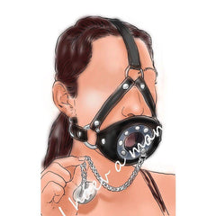 Leather Head Harness with Mouth Gag and Blindfold | BDSM Silicone Ball Gag Mask for Couples Roleplay & Bondage Games 18+