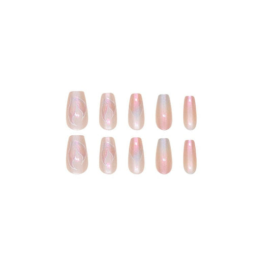 French Manicure Style with Holographic Shine Wearing Press-On Nail Set