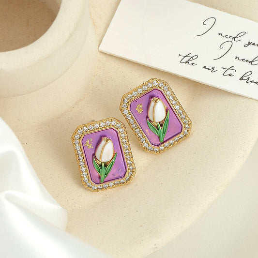 Oil Painting Style Tulip Earrings