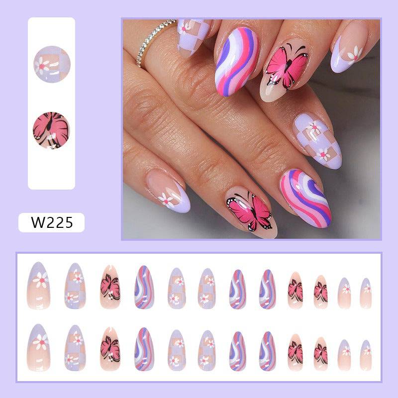 Pink Texture Wearing Nail Butterfly Flowers [Glue Type]