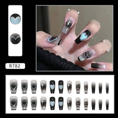 Silver Heart Shaped Star Fake Nails