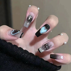 Silver Heart Shaped Star Fake Nails