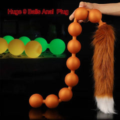 Butt Plug with Tail BDSM Adult Sex Wild Tail Teaser - 9-Ball Silicone Pleasure Toy