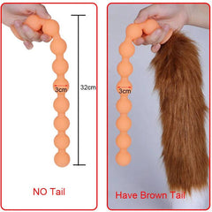 Butt Plug with Tail BDSM Adult Sex Wild Tail Teaser - 9-Ball Silicone Pleasure Toy