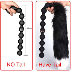 Butt Plug with Tail BDSM Adult Sex Wild Tail Teaser - 9-Ball Silicone Pleasure Toy