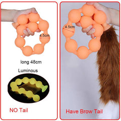 Butt Plug with Tail BDSM Adult Sex Wild Tail Teaser - 9-Ball Silicone Pleasure Toy