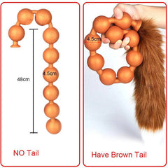 Butt Plug with Tail BDSM Adult Sex Wild Tail Teaser - 9-Ball Silicone Pleasure Toy