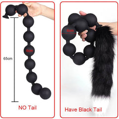 Butt Plug with Tail BDSM Adult Sex Wild Tail Teaser - 9-Ball Silicone Pleasure Toy