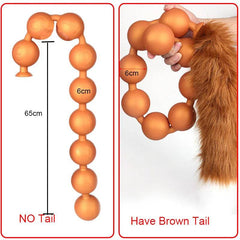 Butt Plug with Tail BDSM Adult Sex Wild Tail Teaser - 9-Ball Silicone Pleasure Toy