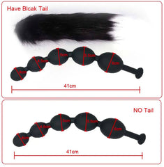 Butt Plug with Tail BDSM Adult Sex Wild Tail Teaser - 9-Ball Silicone Pleasure Toy