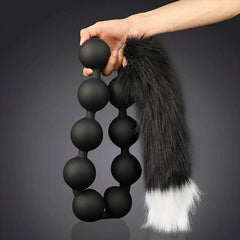 Butt Plug with Tail BDSM Adult Sex Wild Tail Teaser - 9-Ball Silicone Pleasure Toy