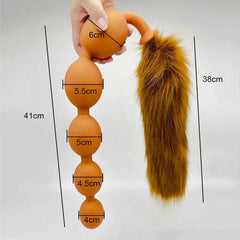 Butt Plug with Tail BDSM Adult Sex Wild Tail Teaser - 9-Ball Silicone Pleasure Toy