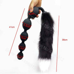 Butt Plug with Tail BDSM Adult Sex Wild Tail Teaser - 9-Ball Silicone Pleasure Toy