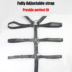 Adjustable Leather Bondage Restraint Harness with Handcuffs and Neck Collar - BDSM Back Restraint Chastity Harness for Couples Roleplay and Fetish Play