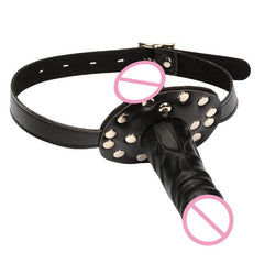 Silicone Dildo Oral Gag with Locking Buckles | Leather Mouth Plug & Penis Gag | Bondage Sex Toys for Couples & Lesbian BD Games