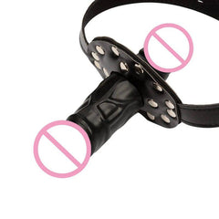 Silicone Dildo Oral Gag with Locking Buckles | Leather Mouth Plug & Penis Gag | Bondage Sex Toys for Couples & Lesbian BD Games