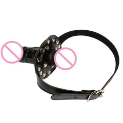 Silicone Dildo Oral Gag with Locking Buckles | Leather Mouth Plug & Penis Gag | Bondage Sex Toys for Couples & Lesbian BD Games