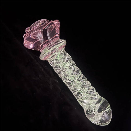 Luminous Pink Rose Glass Anal Plug – Elegant Anal Toy for Women & Men