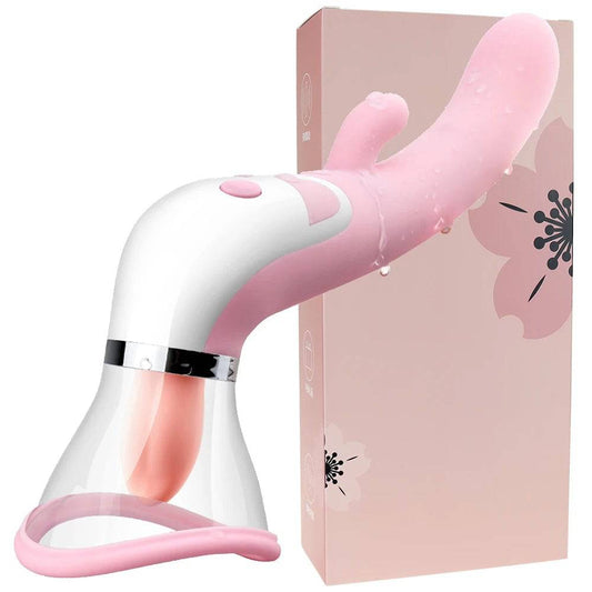 Heating Dildo with Tongue Licking & Clitoris Sucker