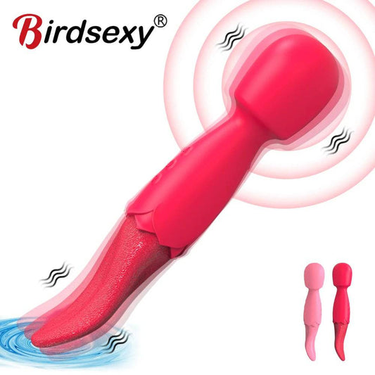 Powerful AV Vibrator Dildos Real Tongue Licking for Women 10 Modes Clitoris Stimulator G Spot Vagina Massager Sex Toys for Woman