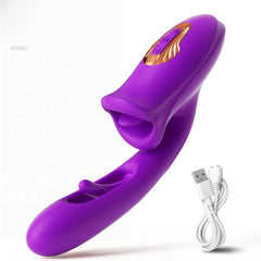 Patting Dildo Vibrator for Women: Tongue Licking Clit and G-Spot Stimulator, Rabbit Sucker - Adult Sex Toy