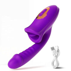 Patting Dildo Vibrator for Women: Tongue Licking Clit and G-Spot Stimulator, Rabbit Sucker - Adult Sex Toy