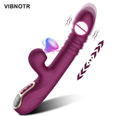 Thrusting Pushing Vibrator: Clit Sucker and G-Spot Stimulator, Automatic Telescopic Sex Toy for Female Masturbation