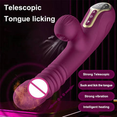 Thrusting Pushing Vibrator: Clit Sucker and G-Spot Stimulator, Automatic Telescopic Sex Toy for Female Masturbation