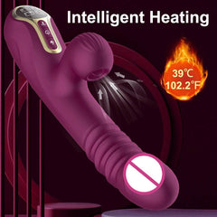 Thrusting Pushing Vibrator: Clit Sucker and G-Spot Stimulator, Automatic Telescopic Sex Toy for Female Masturbation