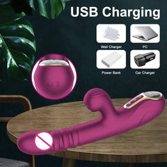 Thrusting Pushing Vibrator: Clit Sucker and G-Spot Stimulator, Automatic Telescopic Sex Toy for Female Masturbation