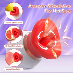 3-in-1 Rose Vibrator: Tongue Sucking & Licking Clitoris, Nipple Stimulator for Women & Couples