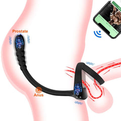 Cock Ring Prostate Vibrator: Sex Toy for Men, APP Wireless, 10 Modes, Testicle Massage, Anal Butt Plug, Penis Ring, Male Masturbator - 18+